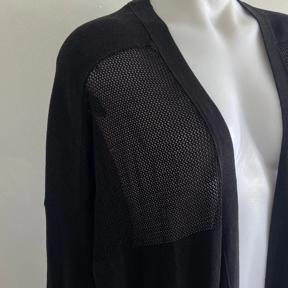 Athleta Kahala Wrap Black Open Front Mesh Cardigan XL 777968 Longline Sweater